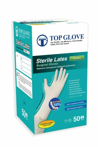 Rękawice chirurgiczne TOP GLOVE, lateksowe, pudrowane